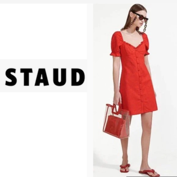 Staud Red Mini Button front Dress - Picture 12 of 12